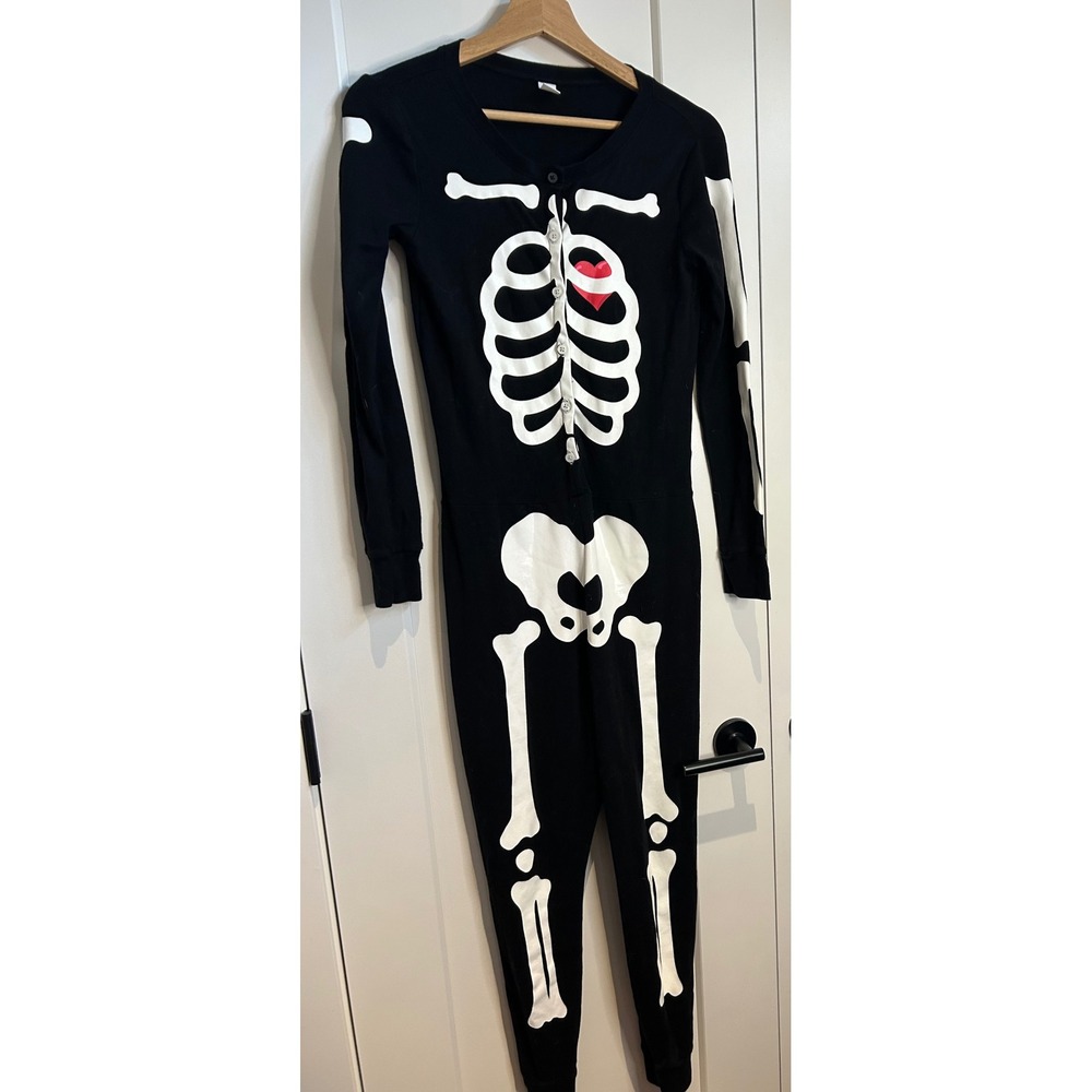 Old Navy Womens Skeleton Heart Union Suit Black Halloween Pajamas S